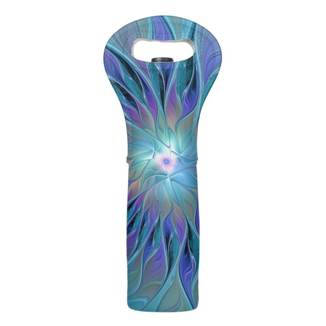 Blue Purple Flower Dream Abstract Fractal Art Wine Bag (Front)