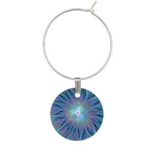 Blue Purple Flower Dream Abstract Fractal Art Wine Charm