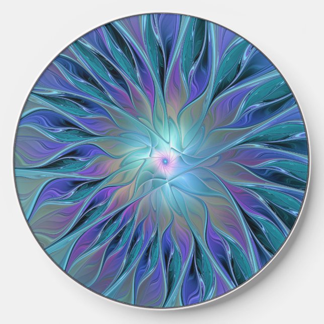 Blue Purple Flower Dream Abstract Fractal Art Wireless Charger (Front)