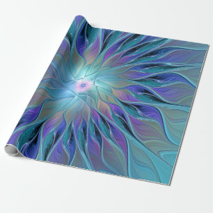 Blue Purple Flower Dream Abstract Fractal Art Wrapping Paper
