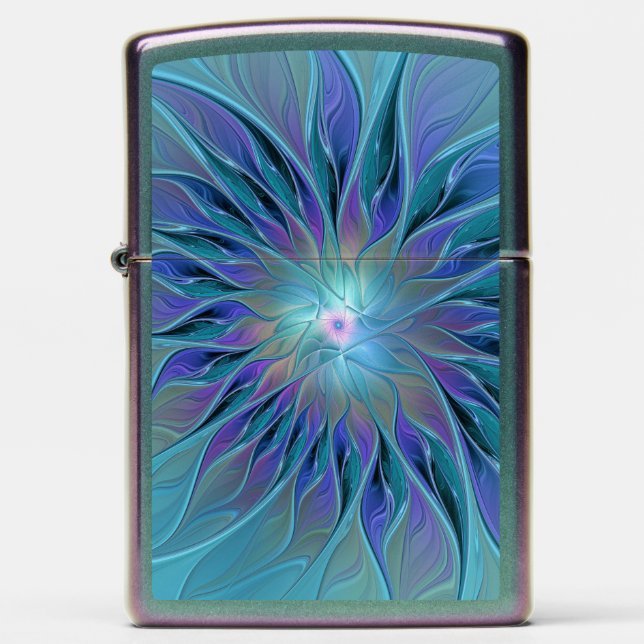 Blue Purple Flower Dream Abstract Fractal Art Zippo Lighter (Front)