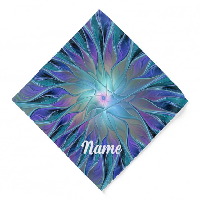 Blue Purple Flower Dream Abstract Fractal Pet Bandana (Front)