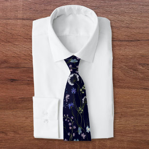 Blue Purple Flower Wildflower Floral Pattern Neck Tie