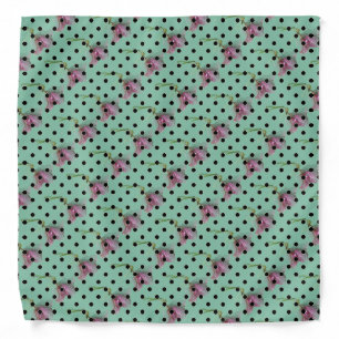 Blue purple flowers and black polka dots bandana