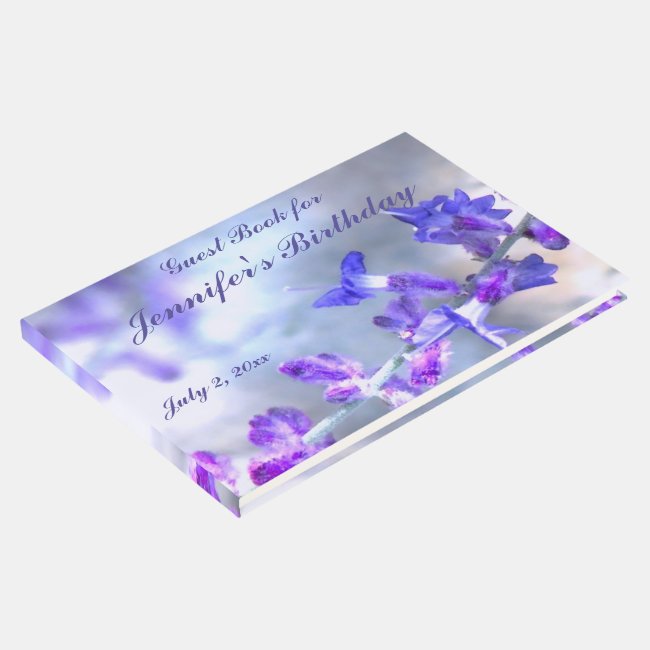 Blue Purple Flowers Birthday Party Guest Book