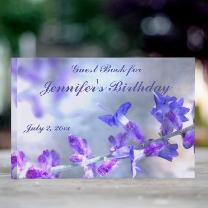 Blue Purple Flowers Birthday Party Guest Book
