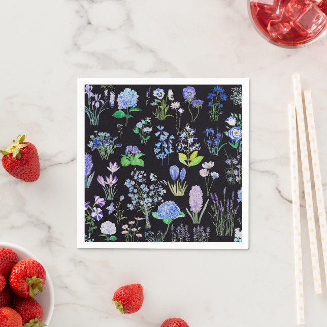 blue purple  flowers collection  oil painting 2 napkins (Insitu)