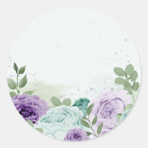blue purple flowers greenery botanical classic round sticker