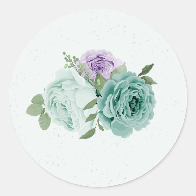 blue purple flowers greenery botanical classic round sticker (Front)