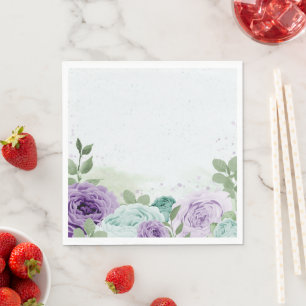 blue purple flowers greenery botanical napkins