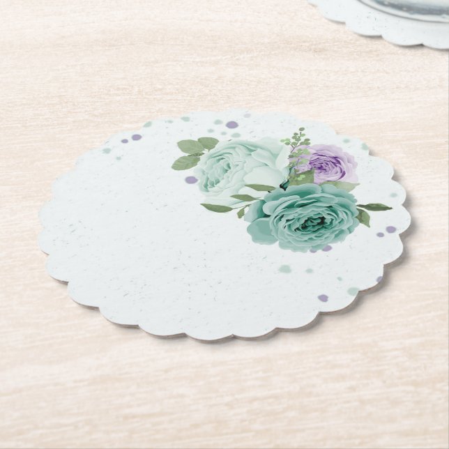 blue purple flowers greenery botanical paper coast coaster (Angled)