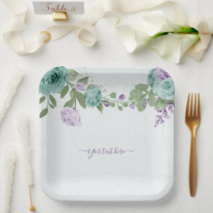 blue purple flowers greenery botanical paper plate