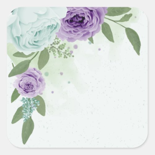 blue purple flowers greenery botanical square sticker