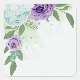 blue purple flowers greenery botanical square sticker