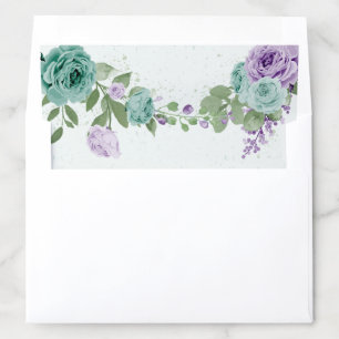 blue purple flowers greenery botanical wedding envelope liner