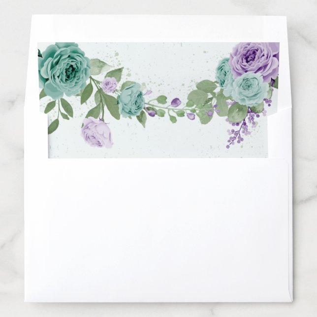 blue purple flowers greenery botanical wedding envelope liner (In Envelope)
