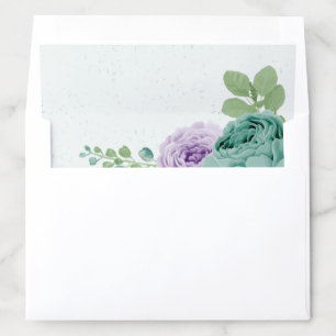 blue purple flowers greenery botanical wedding envelope liner