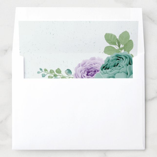 blue purple flowers greenery botanical wedding envelope liner (In Envelope)