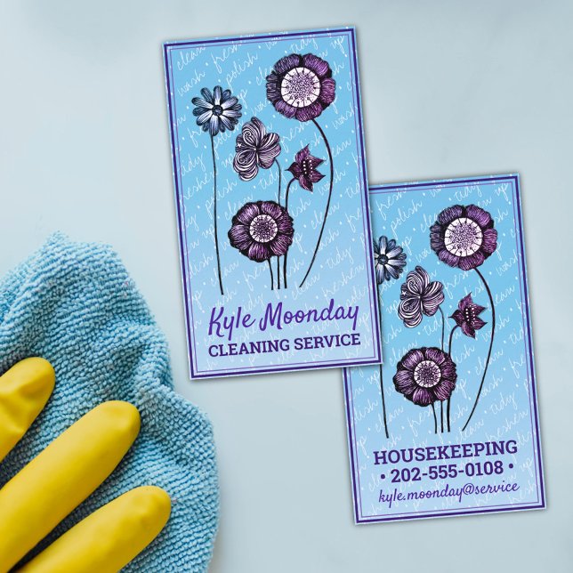 Blue & purple flowers ❊ Maid & Housekeeping Floral Business Card (Creator Uploaded)