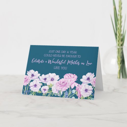 Blue Purple Flowers Mother in Law Birthday Card