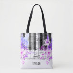Blue Purple Flowers Music Notes Piano Tote Bag at Zazzle