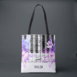 blue purple flowers music notes piano tote bag<br><div class="desc">custom name floral music notes piano bag</div>