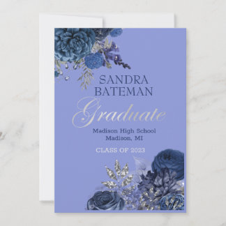 Blue Purple Flowers | Silver Graduation Party Announcement