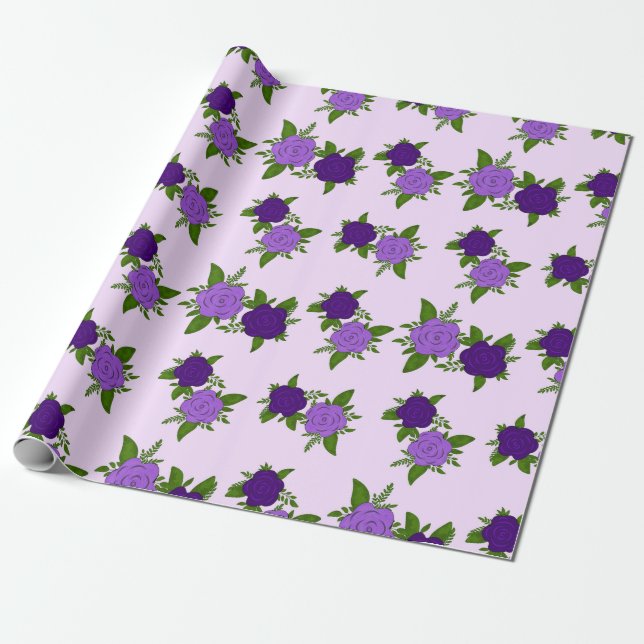 Blue & Purple Flowers with violet pattern Wrapping Paper (Unrolled)