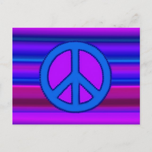 Blue Purple Fractal & Peace Sign Postcard (Front)