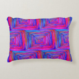 Blue Purple Fuchsia Square Pattern Boho Accent Pillow