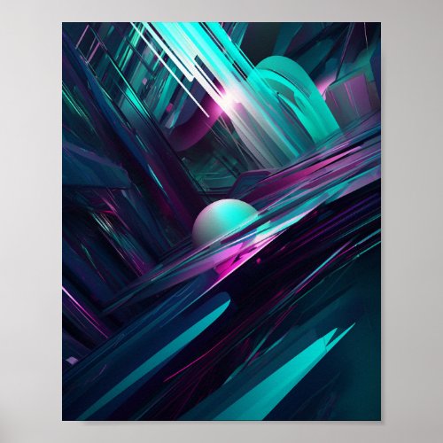 Blue  Purple Futuristic Abstract Poster