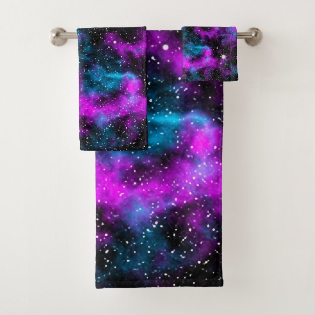 Blue Purple Galaxy Cosmic Space Bath Towel Set (Insitu)