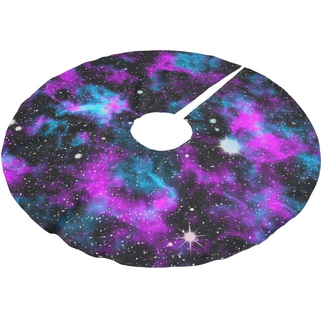 Blue Purple Galaxy Space Stars Novelty Christmas Brushed Polyester Tree Skirt (Angled)