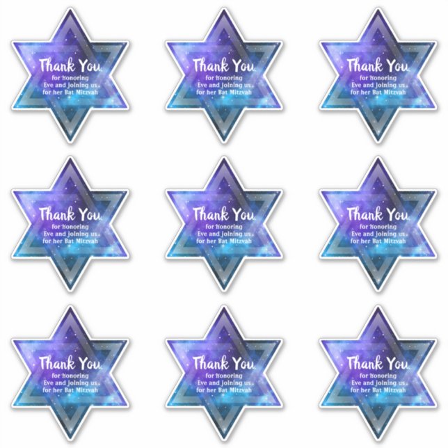 Blue Purple Galaxy Star of David Bar Bat Mitzvah Sticker (Front)