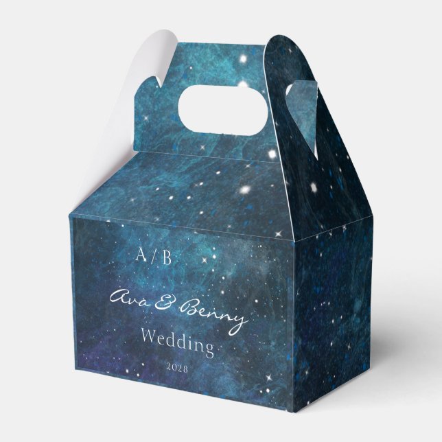 Blue Purple Galaxy Wedding Favor Boxes (Front Side)