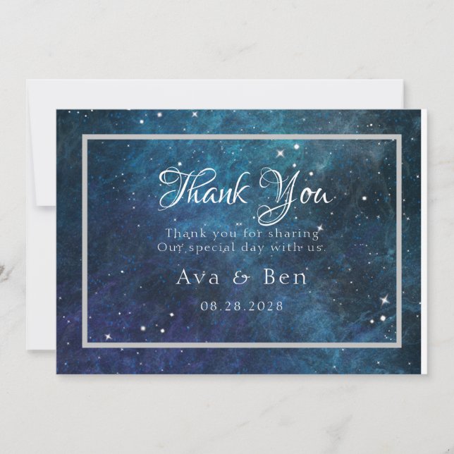 Blue Purple Galaxy Wedding Thank You Cards (Front)
