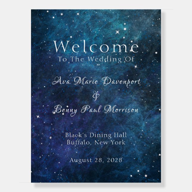 Blue Purple Galaxy Wedding Welcome Sign (Front)