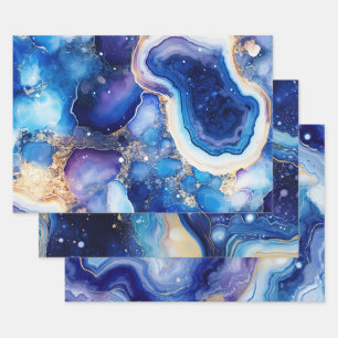 Blue Purple Geode Abstract with Gold Mineral Wrapping Paper Sheets