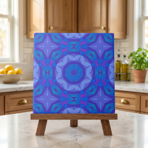 Blue Purple Geometric Mandala Kaleidoscope Pattern Ceramic Tile