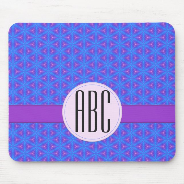 Blue Purple Geometric Personalized Monogram Mouse Pad (Front)