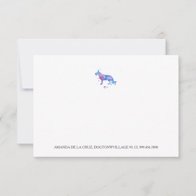 Blue Purple German Shepherd Watercolor Illu (Front)