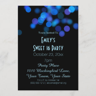 Blue Purple Glamour Lights Theme Sweet 16 Birthday Invitation