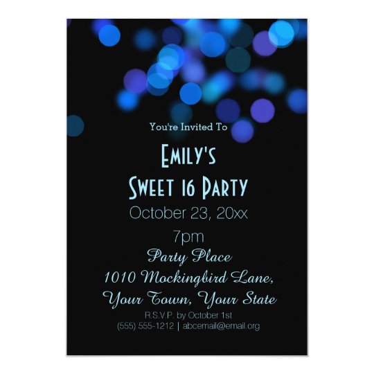 Blue Purple Glamour Lights Theme Sweet 16 Birthday Invitation