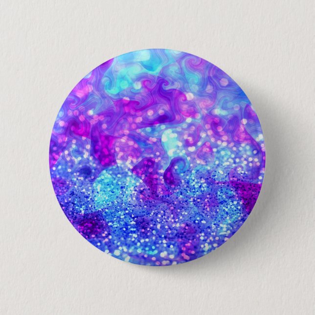 Blue Purple Glitter Abstract Button (Front)