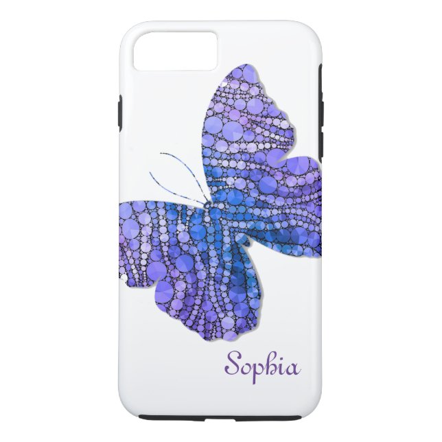 Blue & Purple Glitter Butterfly Personalized Case-Mate iPhone Case (Back)