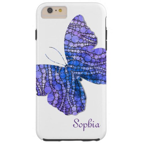 Blue  Purple Glitter Butterfly Personalized Tough iPhone 6 Plus Case