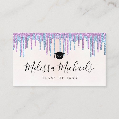 blue  purple glitter graduation name insert card