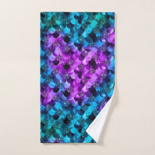 Blue & Purple Glitter Ocean Glamour Mermaid Scales Hand Towel