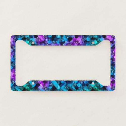 Blue  Purple Glitter Ocean Glamour Mermaid Scales License Plate Frame