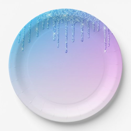 Blue Purple Glitter Ombr Glam Sparkles Paper Plates